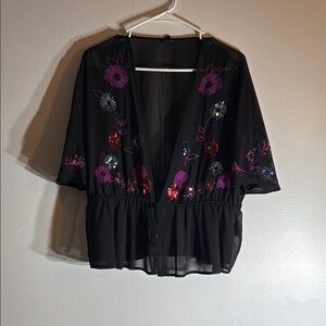 Guess Embroidered Black Sheer Women's Top size S
